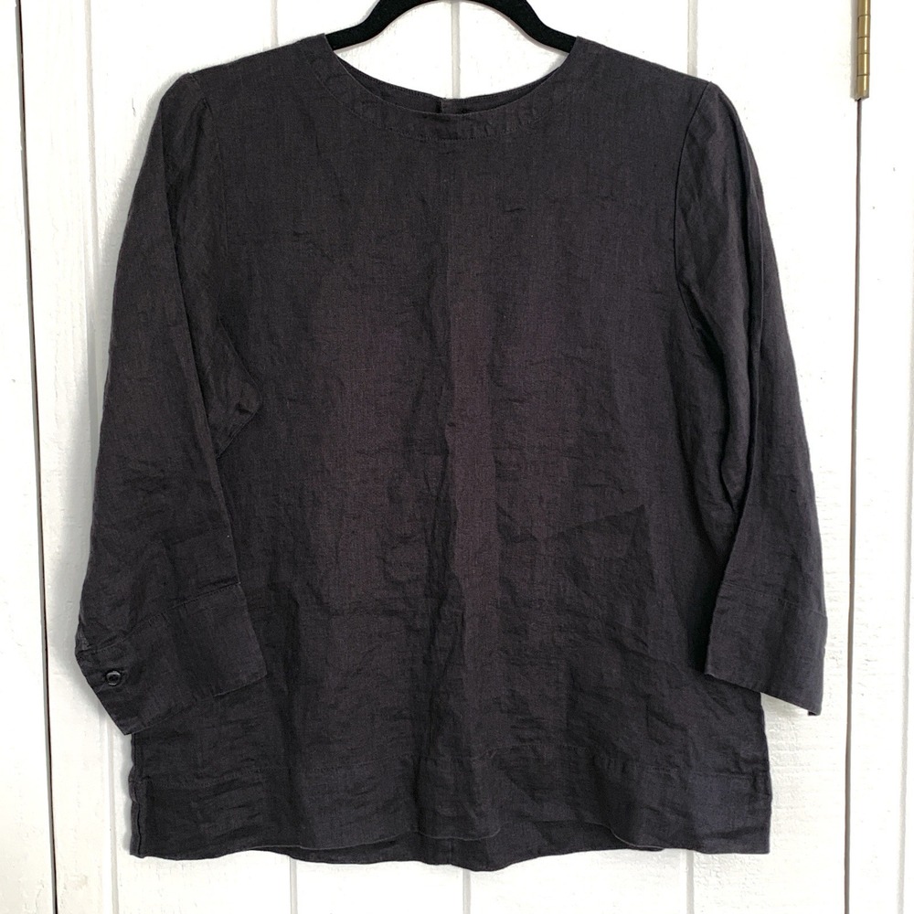 Muji Linen Top Size XS Black 100% Linen Lightweight Oversized Lagenlook Coastal
